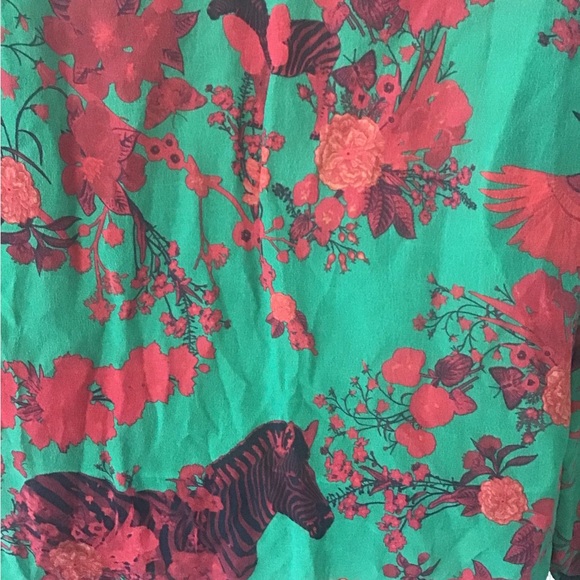 Falguni Shane Peacock Tunic Dress Top 100% Crepe Sz. M Floral Print W/ Zebras - Picture 8 of 11